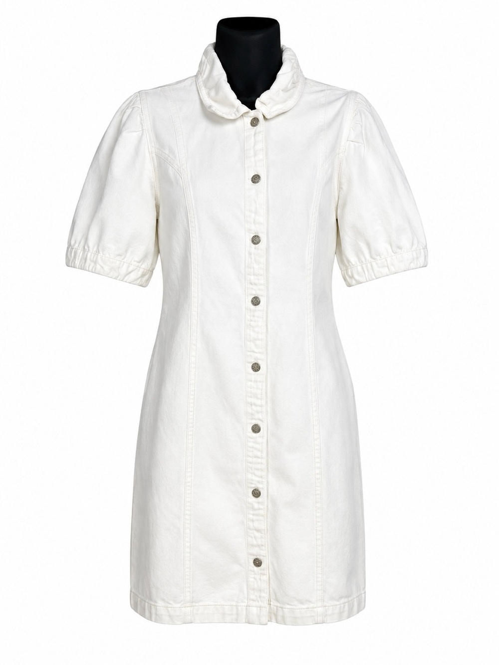 Sincerely Jules Denim Mini Dress white button-front shirt dress puff sleeves xl - Picture 2 of 9